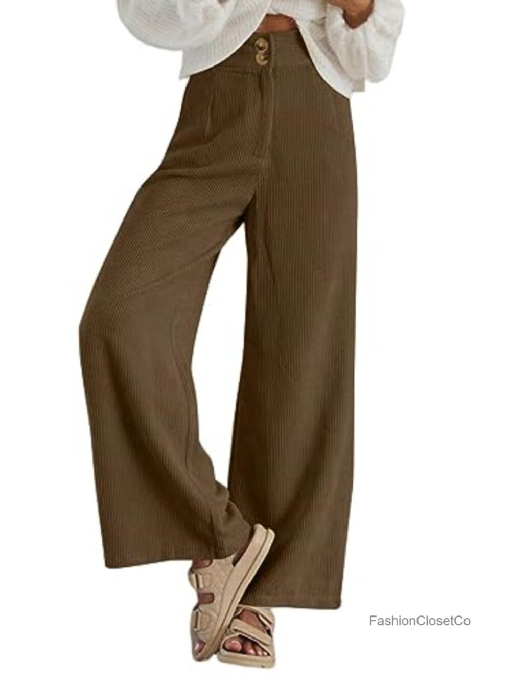 Corduroy Wide Leg Pants with Pockets High Waisted Fall